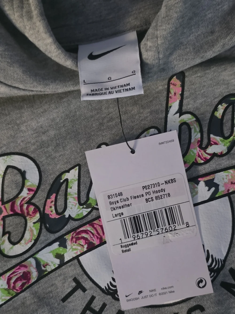 Nike Gray Hoodie with Floral 'Baseball' Script